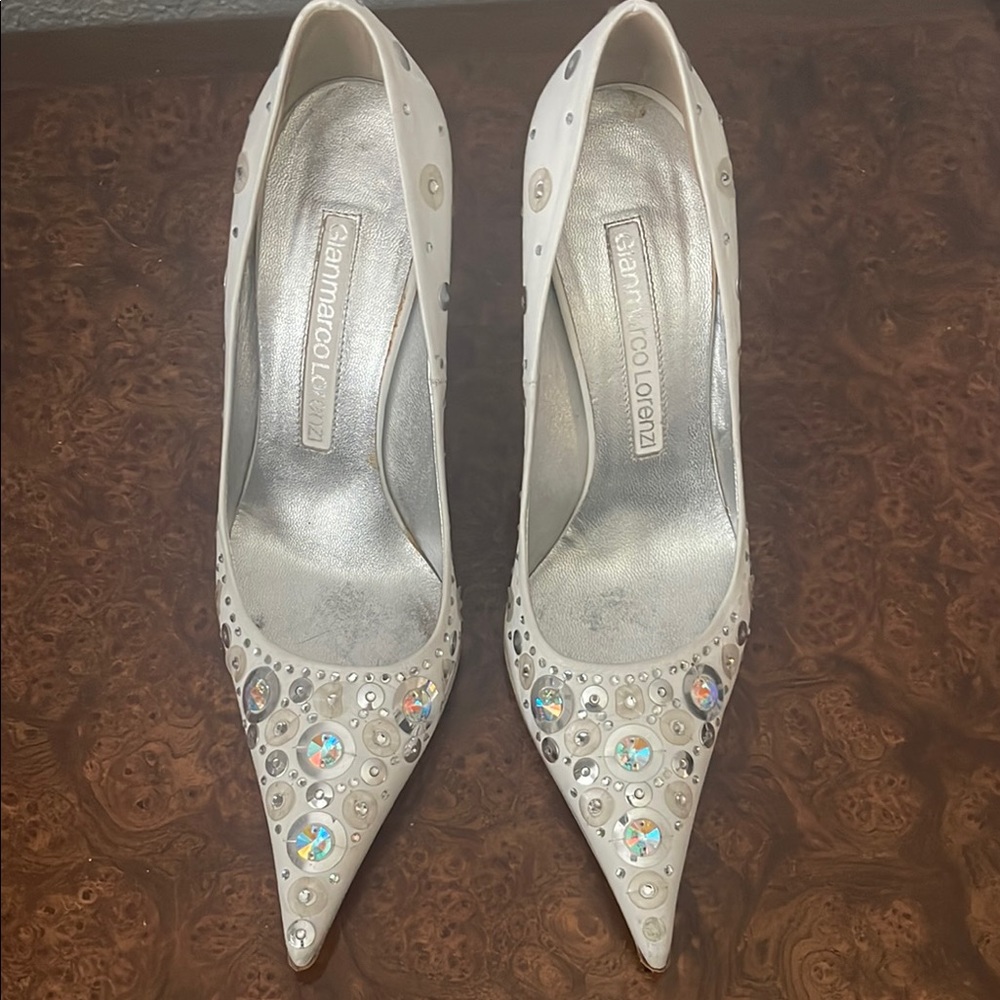 Gianmarco Lorenzi White Embellished Stiletto Heels